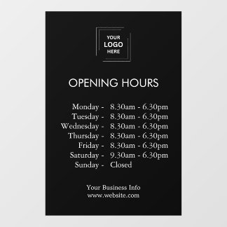 Opening Times | Custom Business Hours Black  Window Cling