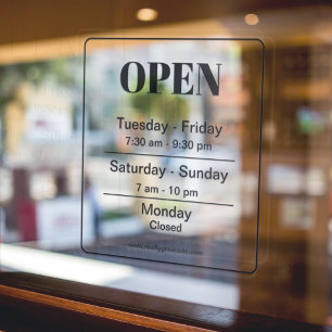 Opening Times l Black Transparent Business hours Window Cling