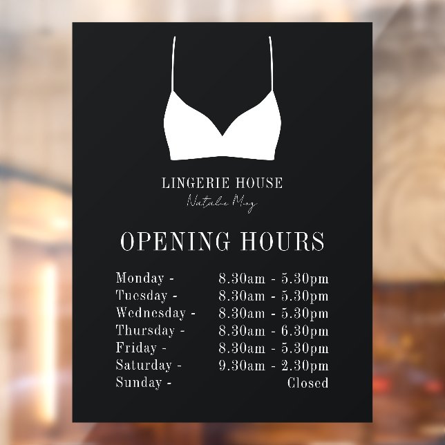 Opening Times Luxury Black White Lingerie Boutique Window Cling (Sheet 2)