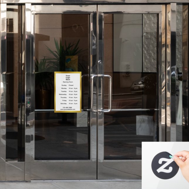 Opening Times White and Gold Business Hours Logo Window Cling (Office Door)