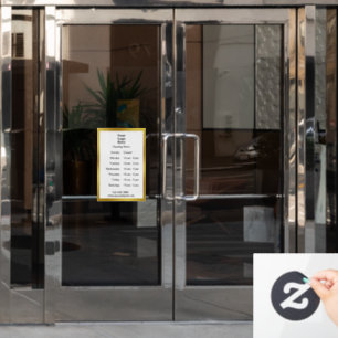 Opening Times White and Gold Business Hours Logo Window Cling