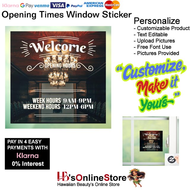 Opening Times Window Sticker Customizable 2 (Opening Times Window Sticker Customizable 2.)