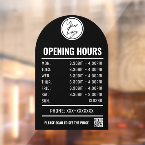 Opening Times With Qr Code And Black Arch Window Cling