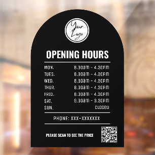 Opening Times With Qr Code And Black Arch Window Cling
