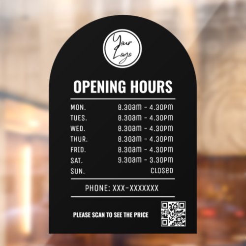 Opening Times With Qr Code And Black Arch Window Cling