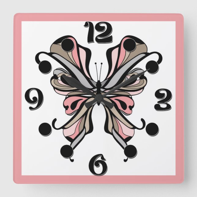 Openwork butterfly square wall clock (Front)