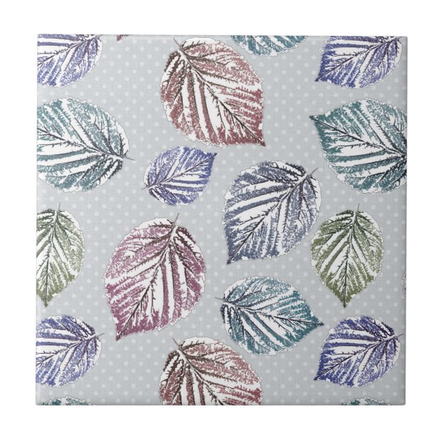 Openwork leaves on a light gray background  ceramic tile (Front)