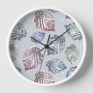 Openwork leaves on a light gray background  clock