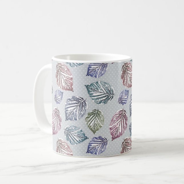 Openwork leaves on a light gray background  coffee mug (Front Left)