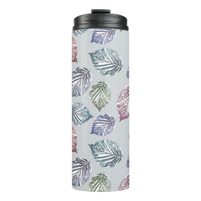 Openwork leaves on a light gray background  thermal tumbler (Front)