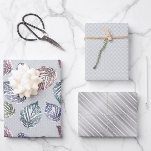 Openwork leaves on a light gray background wrapping paper sheets