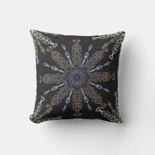 Openwork snowflakes on dark. throw pillow