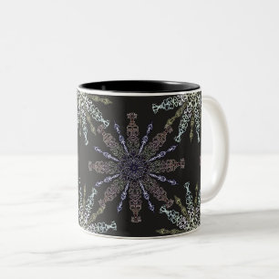 Openwork snowflakes on dark. Two-Tone coffee mug