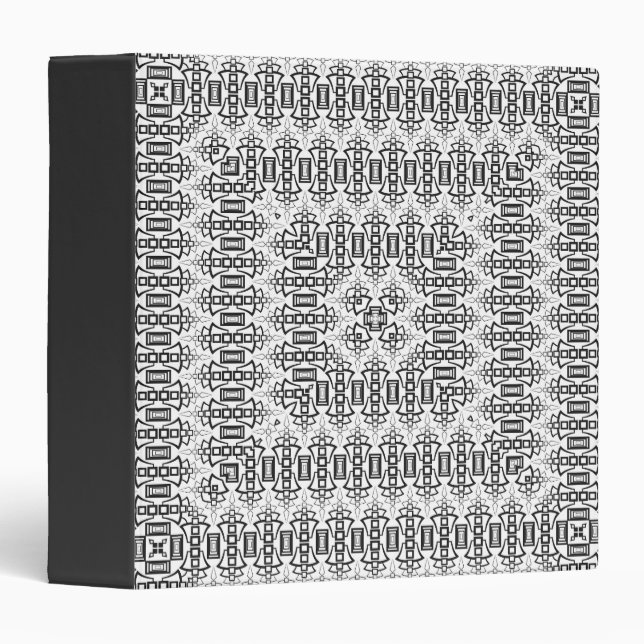 Openwork squares art deco retro black white 3 ring binder (Front/Spine)