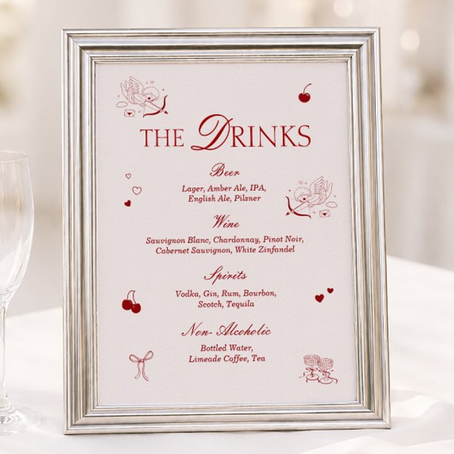 Opera Burgundy Wedding Bar Drinks Menu Poster (Creator Uploaded)