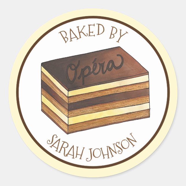 Opera Cake Pastry French Bakery Chef Baked By Classic Round Sticker (Front)