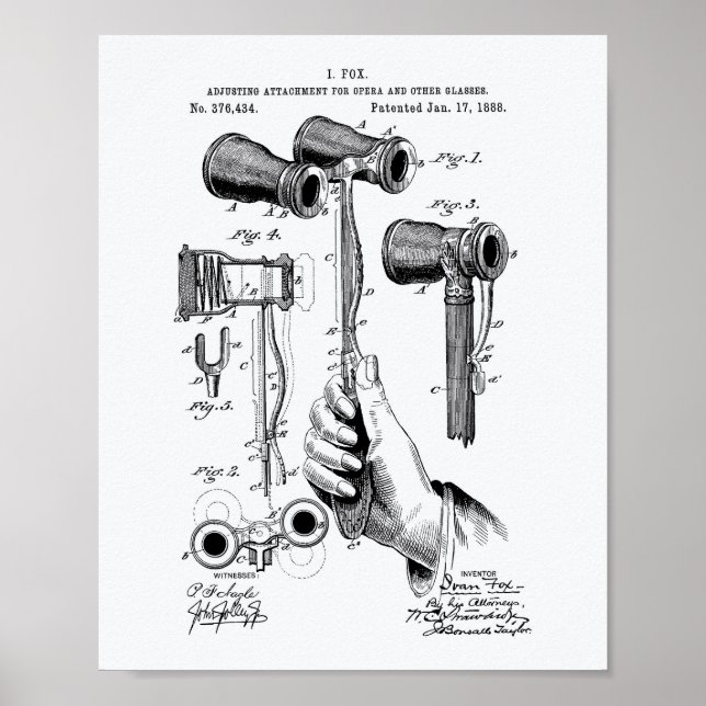 Opera Glasses 1888 Patent Art White Paper Poster (Front)