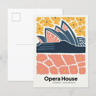 Opera House Sydney Australia travel floral Art Postcard