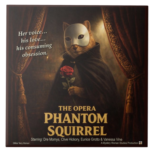 Opera Phantom Squirrel Parody Ceramic Tile (Front)