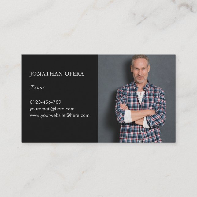 Opera Singer Photo Black Modern Business Card (Front)