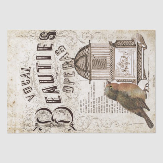 Opera Song Music Robin Bird Birdcage Decoupage     Tissue Paper (Front)
