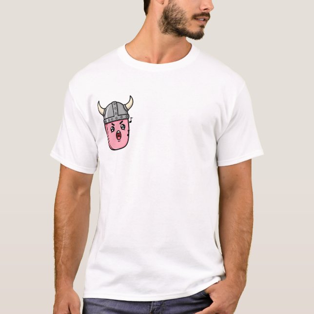 Operatic Pink Bean Warrior Wearing Horned Viking T-Shirt (Front)