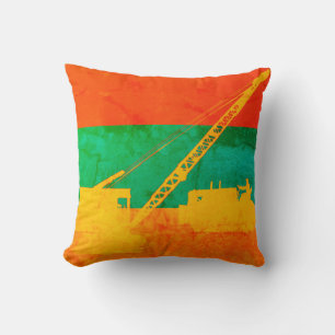 Operating Engineer Colorful Crane Bulldozer Throw Pillow