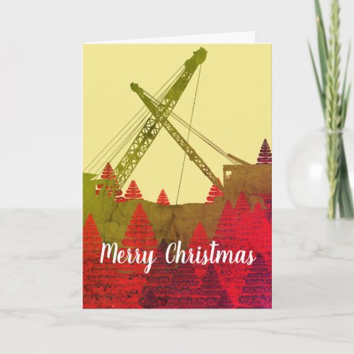 Operating Engineer Crane Art Merry Christmas Holiday Card