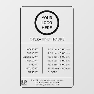 Operating Hours Business Logo Black Window Cling
