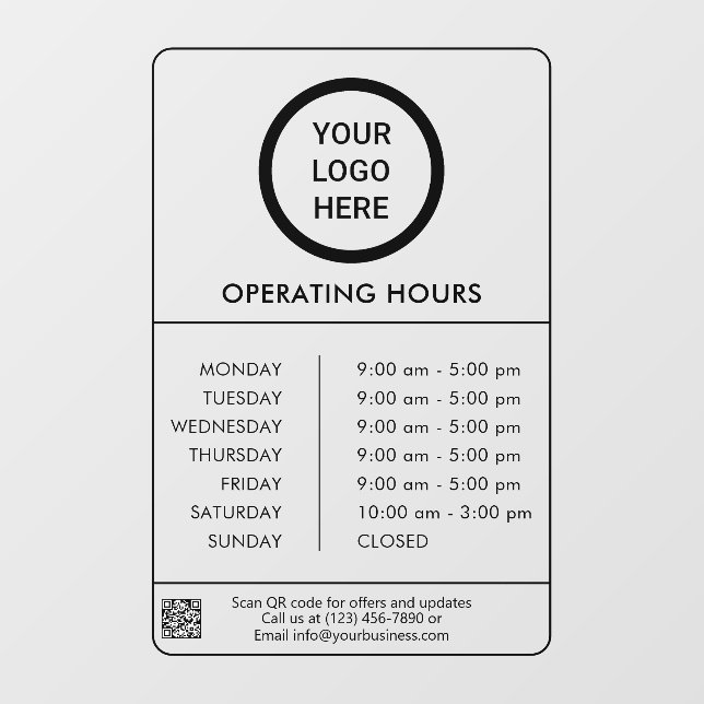Operating Hours Business Logo Black Window Cling (Sheet)