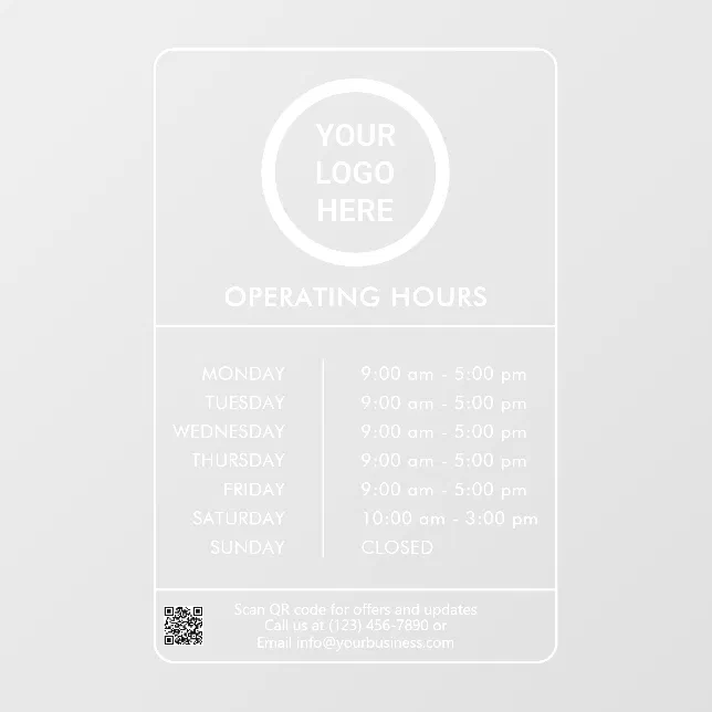 Operating Hours Business Logo QR Code Professional Window Cling | Zazzle