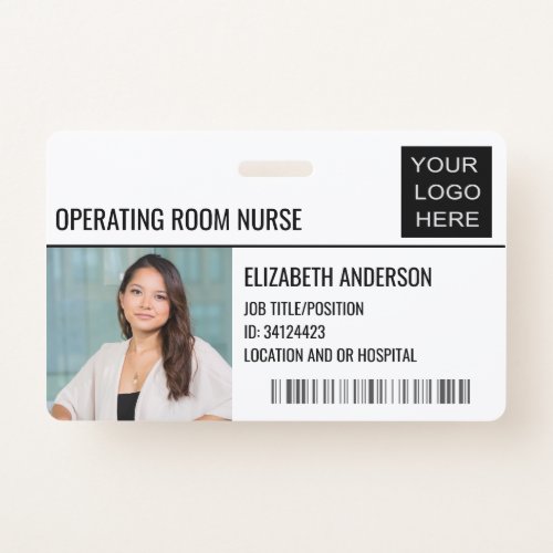 Operating Room Nurse Photo ID Hospital Logo Badge