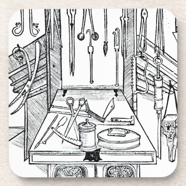 Operating table and surgical instruments, from 'Da Beverage Coaster (Front)