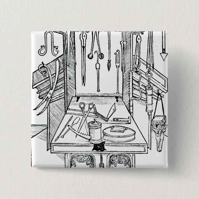 Operating table and surgical instruments, from 'Da Pinback Button (Front)