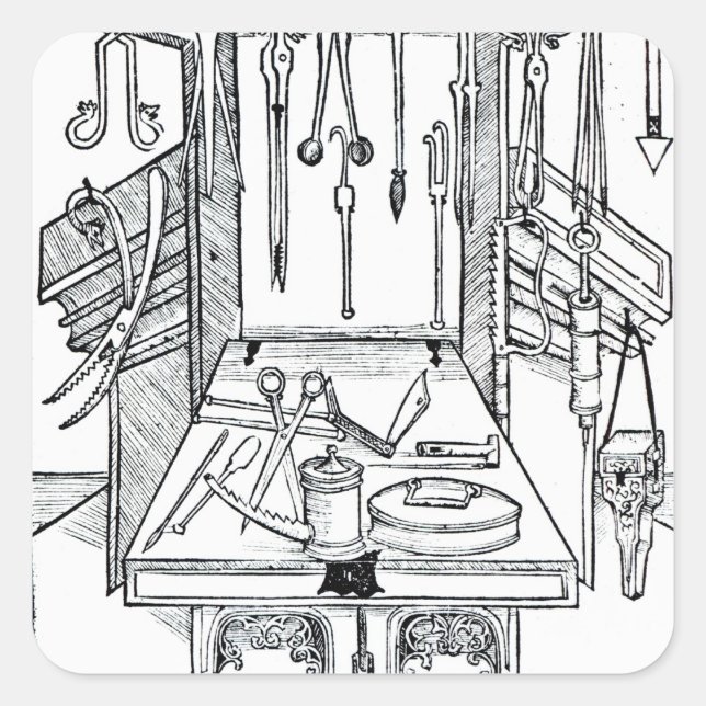 Operating table and surgical instruments, from 'Da Square Sticker (Front)
