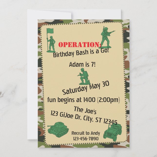 Operation Birthday Bash Toy Soldier birthday Invitation (Front)