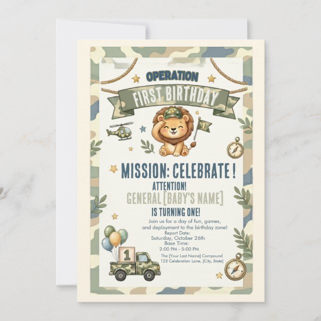 Operation First Birthday Military Party Invite (Front)