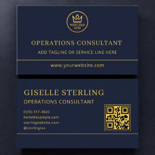 Operations Consultant Blue Gold Logo QR Code Business Card