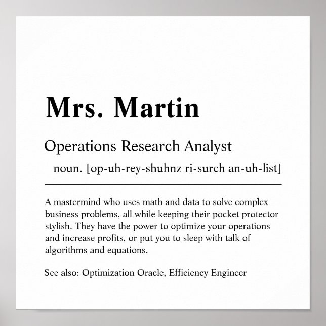 Operations Research Analyst Personalized Gift Post Poster (Front)
