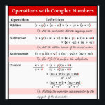 Operations with Complex Numbers Poster<br><div class="desc">Operations with Complex Numbers Poster for Algebra Common Core Mathematics formulas.For more math posters visit: www.zazzle.</div>