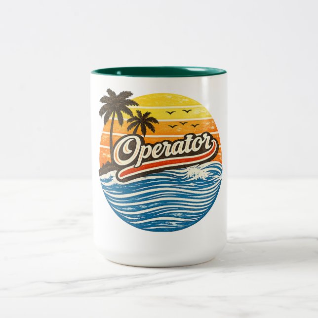 Operator Retro Sunset Design Two-Tone Coffee Mug (Center)