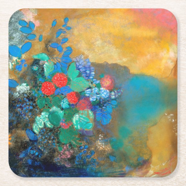Ophelia among the Flowers, Redon Square Paper Coaster (Front)