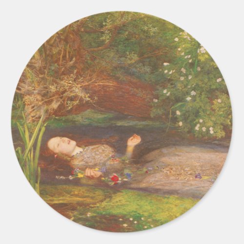Ophelia by Millais Vintage Victorian Fine Art Classic Round Sticker