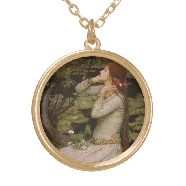 Ophelia by the Pond by John William Waterhouse Gold Plated Necklace (Front)