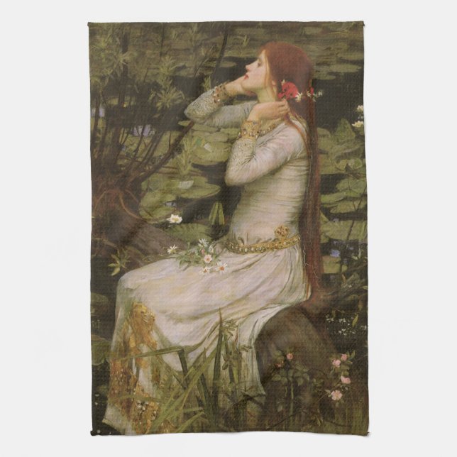 Ophelia by the Pond by John William Waterhouse Towel (Vertical)