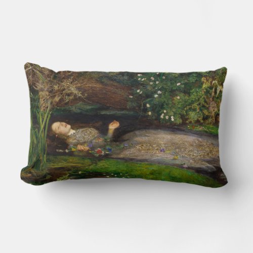 Ophelia c 1852 by Sir John Everett Millais Lumbar Pillow