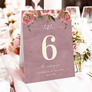 Ophelia Cottage Pink Floral Wedding Table Number Table Tent