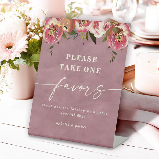 Ophelia Cottagecore Dusty Pink Floral Party Favors Pedestal Sign