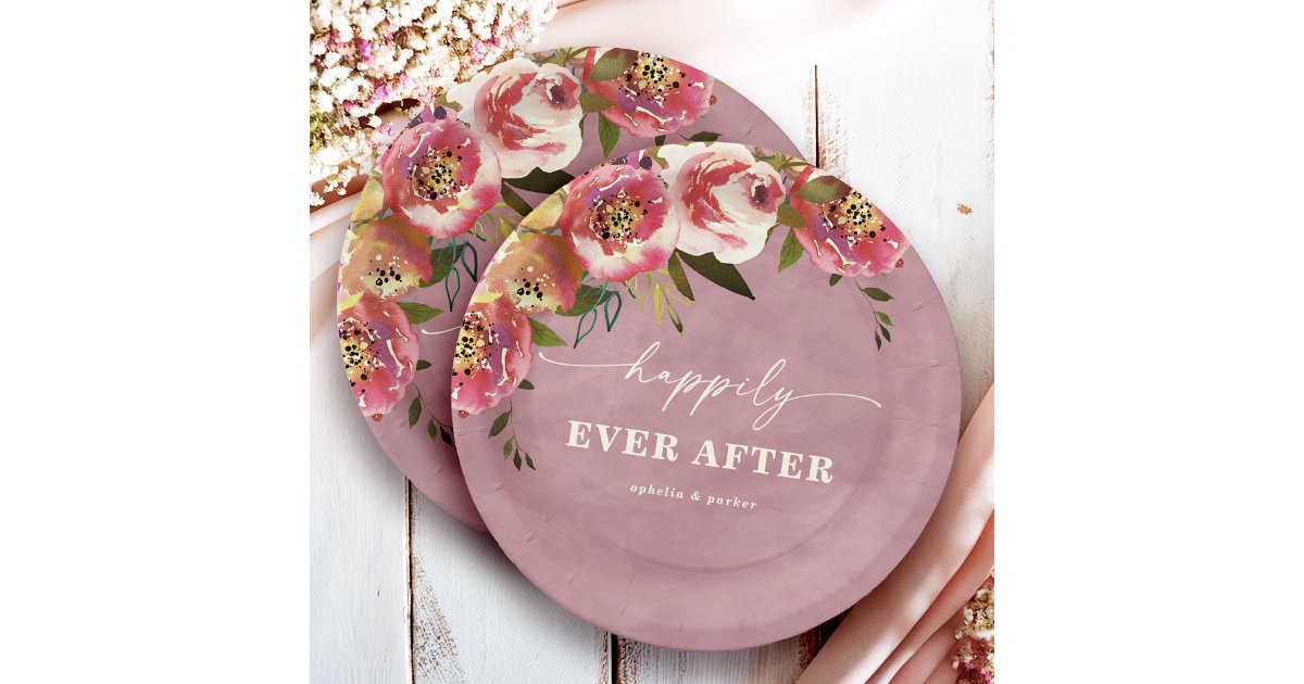 Ophelia Cottagecore Dusty Pink Floral Wedding Paper Plates | Zazzle