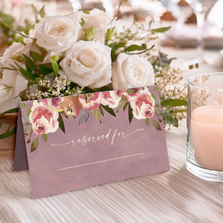 Ophelia Cottagecore Dusty Pink Floral Wedding Place Card